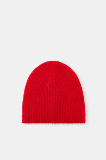 CASHMERE BLEND RIBBED BEANIE - Red by Zara