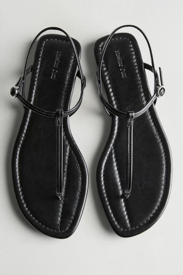 Zara Strappy flat sandals with toe divider - Black - Image 0