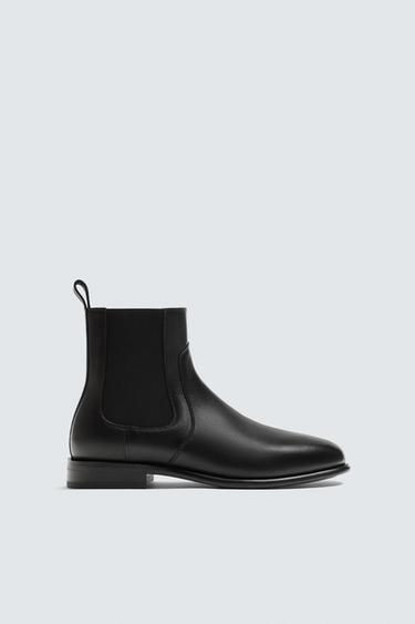 Zara LEATHER CHELSEA BOOTS - Black