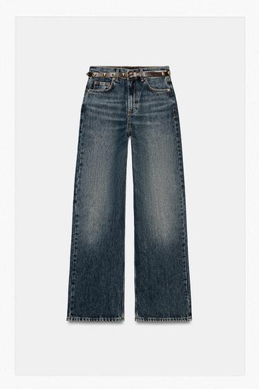 Zara Z1975 HIGH WAISTED STRAIGHT TAPERED JEANS WITH BELT - Indigo