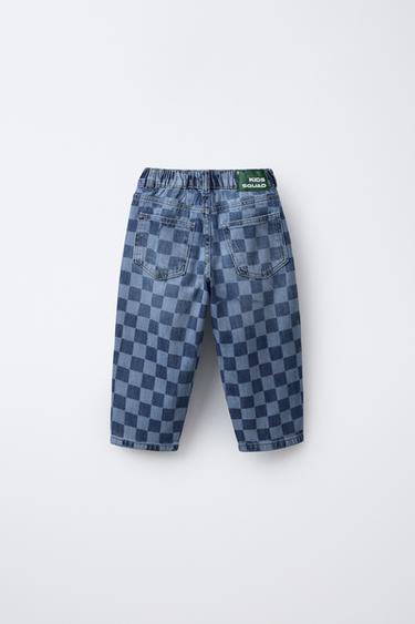 JEAN DROIT À CARREAUX - Bleu de Zara - Image 1