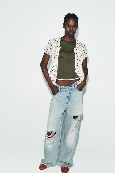 CONTRAST TRIM T-SHIRT - Dark khaki by Zara - Image 3