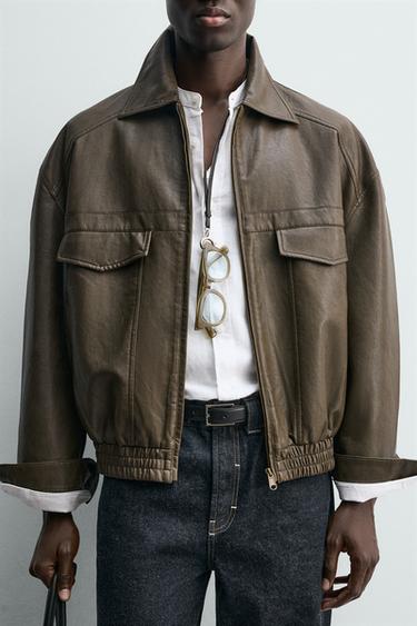 BLOUSON BOMBER EFFET MATIÈRE SYNTHÉTIQUE - Marron de Zara - Image 5