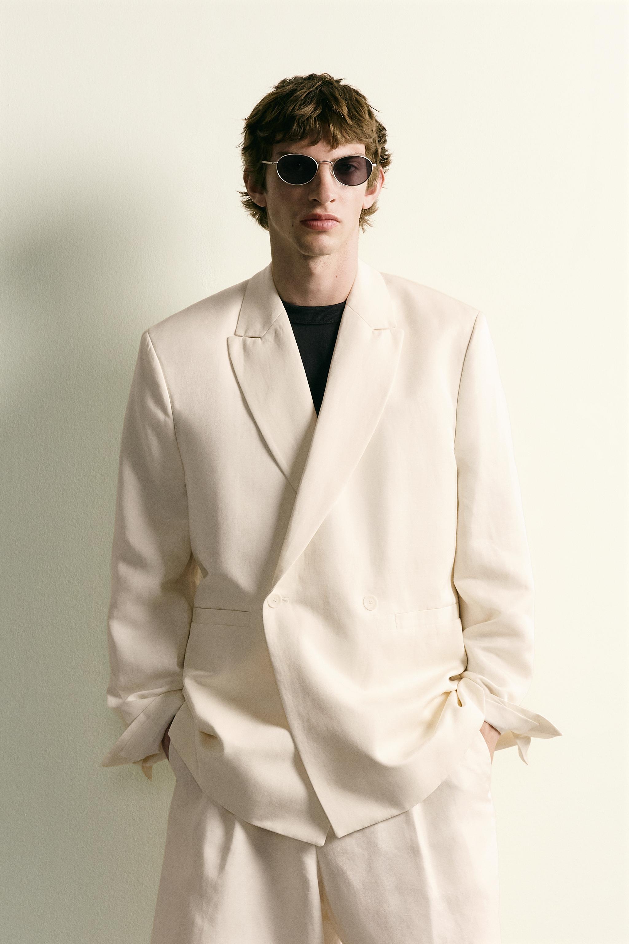 VESTE À BOUTONNAGE CROISÉ EN VISCOSE ET LIN
