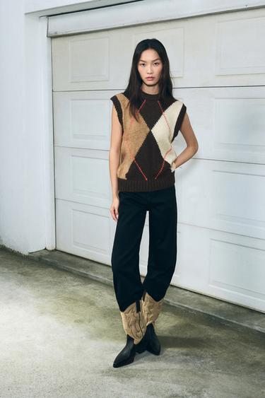 Zara ZW COLLECTION 高腰寬管牛仔褲 - 黑色