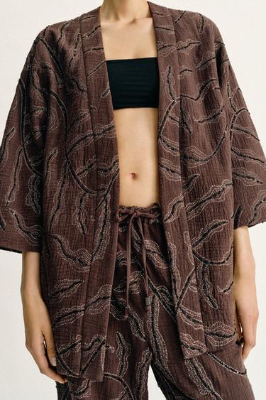 KIMONO PAILLETTES FIL MÉTALLISÉ - Marron de Zara - Image 2