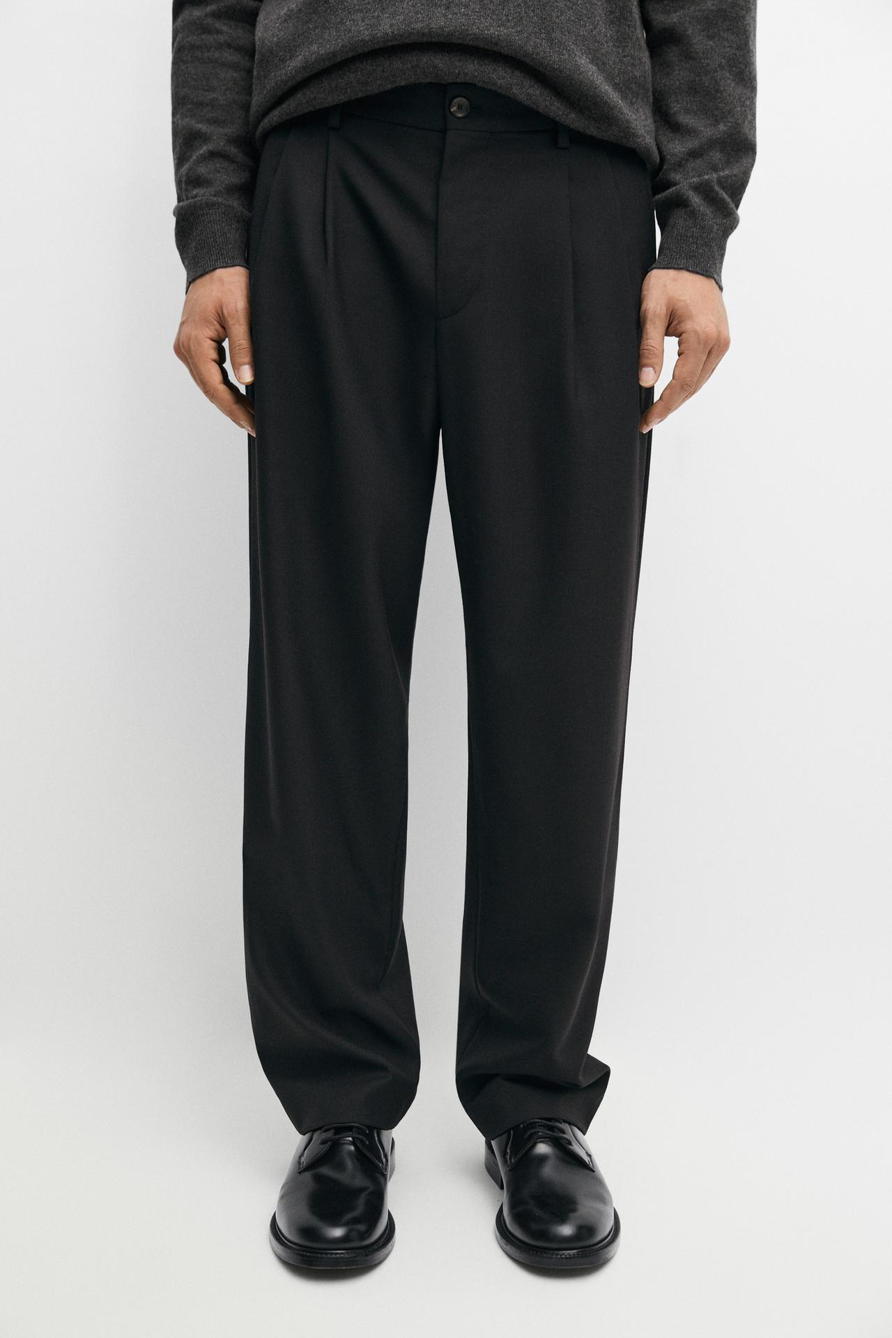 Double-pleated relaxed fit pants — Navy blue