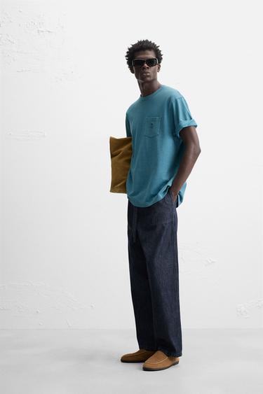 T-SHIRT PIQUÉ BRODÉ - Bleu délavé de Zara - Image 3