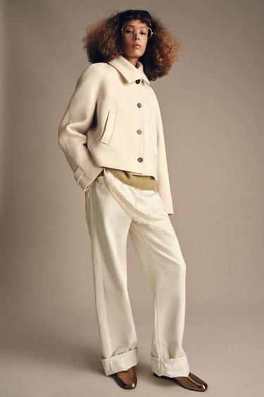 MANTEAU COURT AVEC LAINE ZW COLLECTION - Écru de Zara