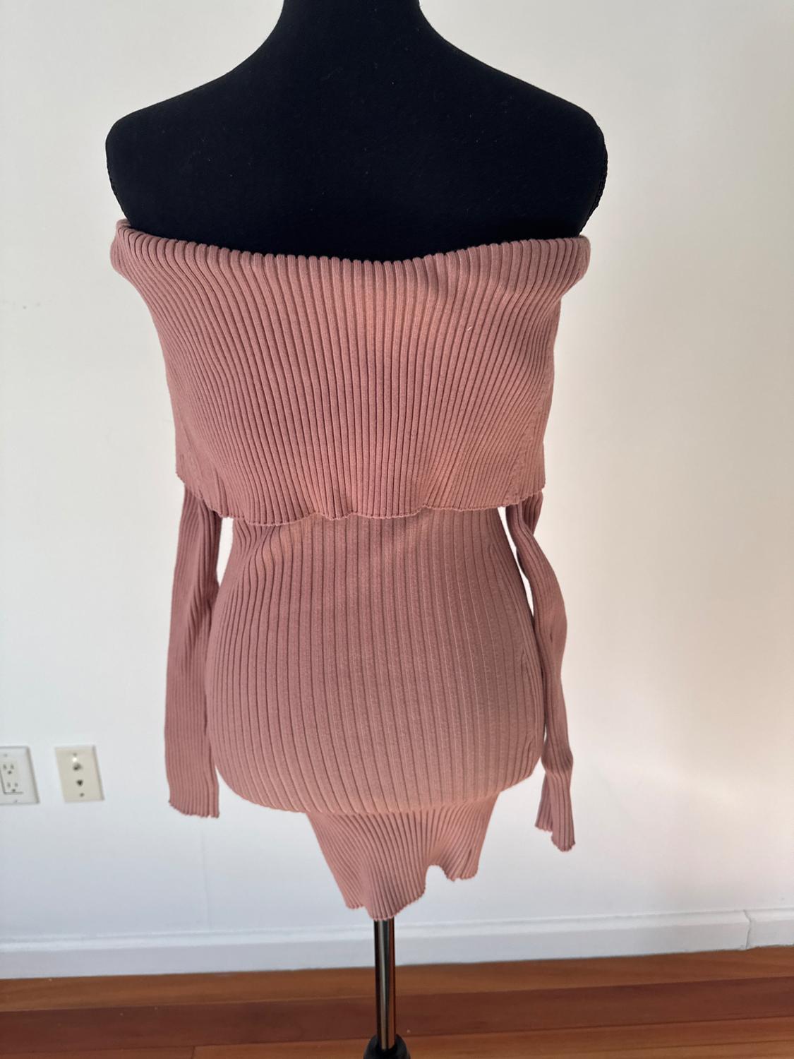 ROSE PINK KNIT OFF THE SHOULDER DRESS - Image 2