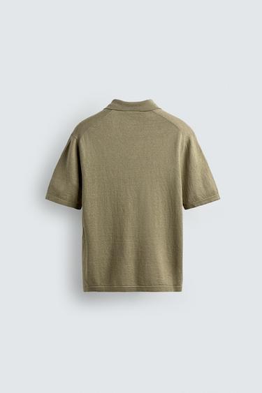 POLO EN MAILLE REGULAR FIT COTON ET LIN - Vert mousse de Zara - Image 7