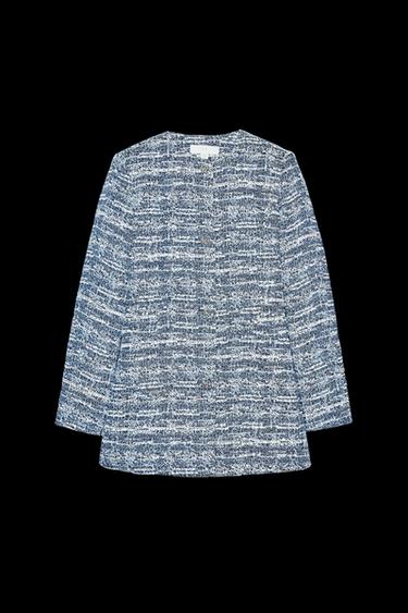 LONG STRUCTURED WEAVE CARDIGAN - Blue by Zara