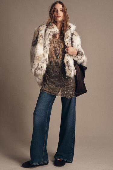 ZW COLLECTION FAUX FUR JACKET - Black / Ecru by Zara