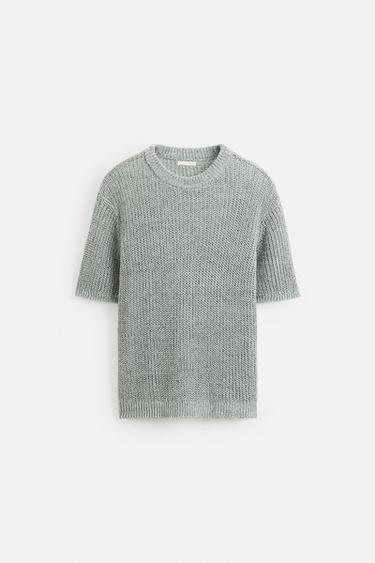 T-SHIRT EN MAILLE AJOURÉE - Bleu clair de Zara
