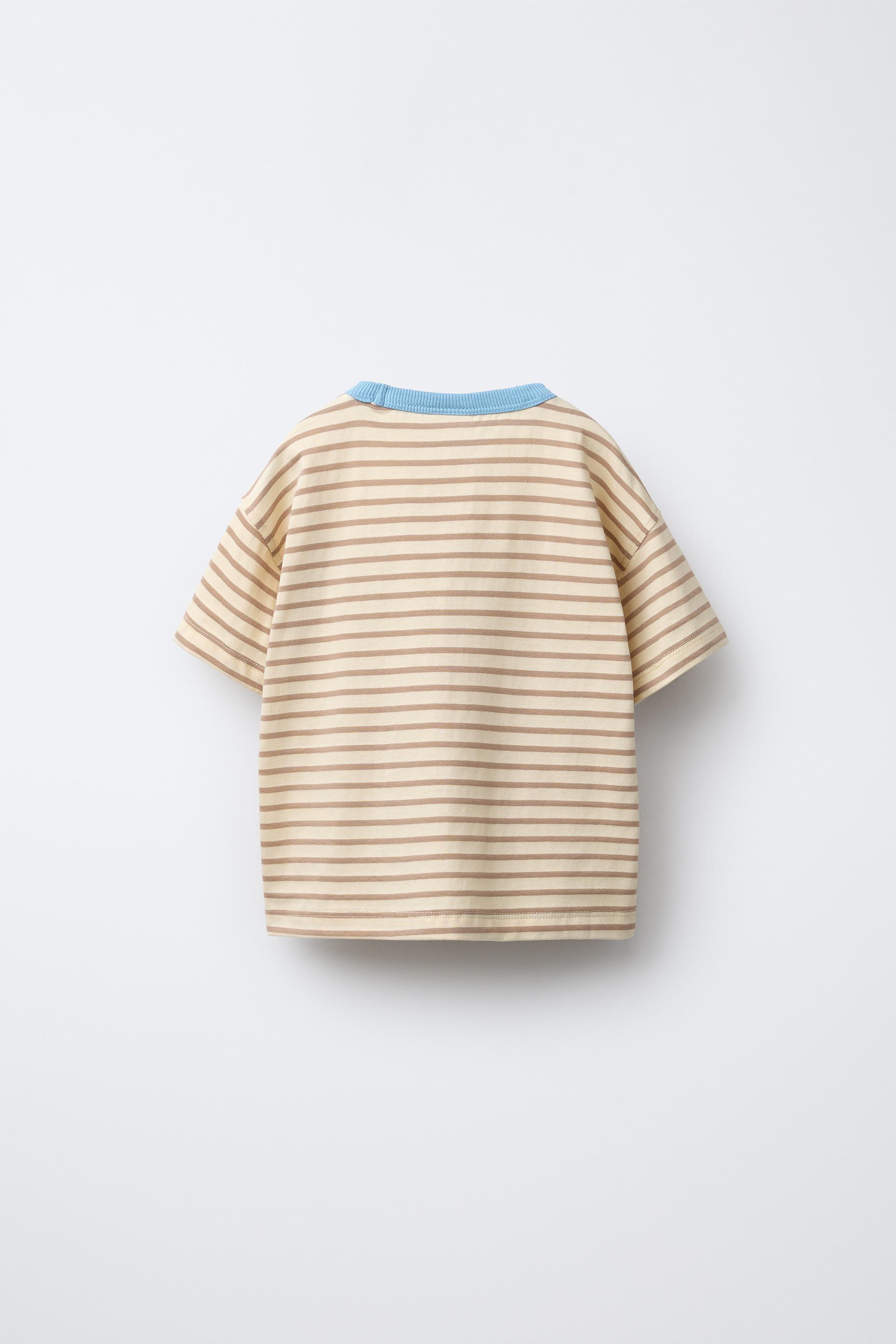 STRIPED APPLE PATCH T-SHIRT - Beige-brown | ZARA United States