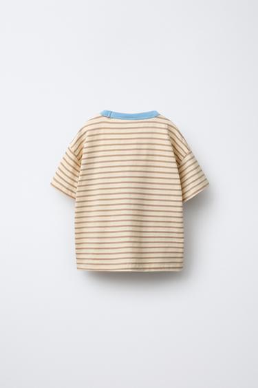 T-SHIRT À RAYURES AVEC PIÈCE POMME - Beige-marron de Zara - Image 1