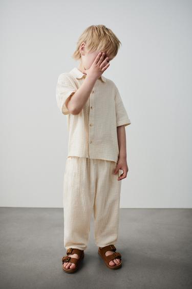 PANTALON BAGGY TEXTURÉ À CARREAUX - Écru de Zara - Image 4