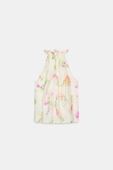 FLORAL PRINT HALTER TOP - Multicoloured by Zara - Image 7