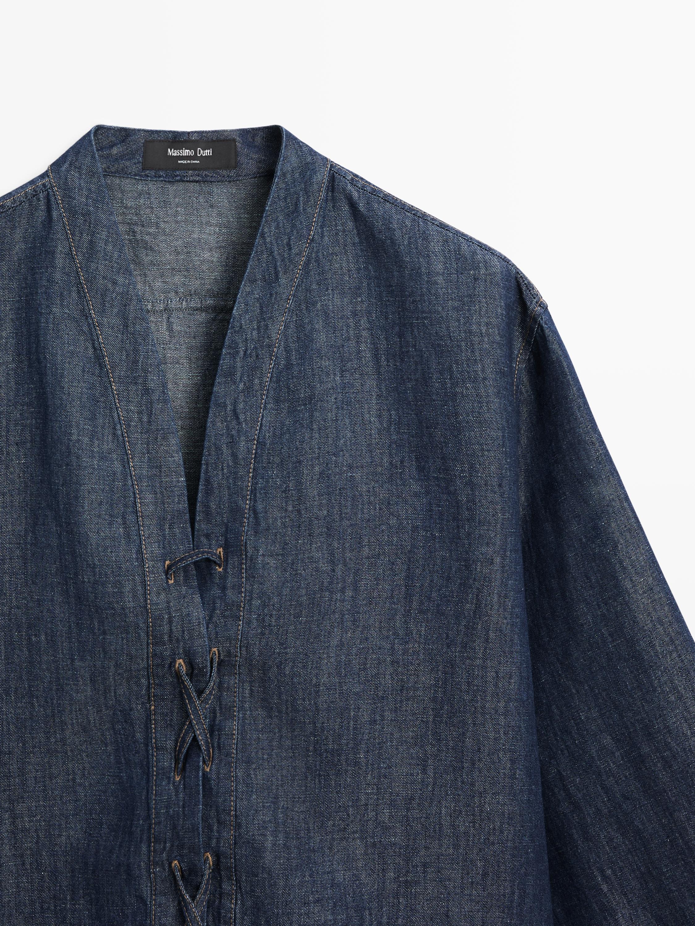 Total look linen blend denim shirt