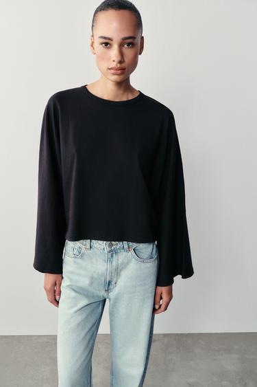 COTTON T-SHIRT WITH WIDE SLEEVES - Navy blue by Zara