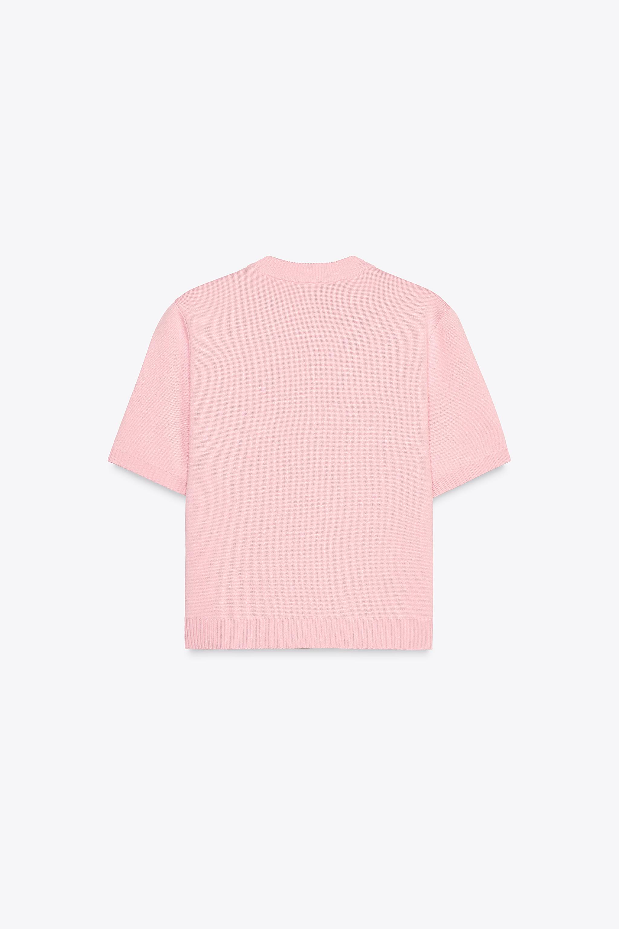 PRINTED TOP WITH OPENWORK EMBROIDERY - Pink / White | ZARA