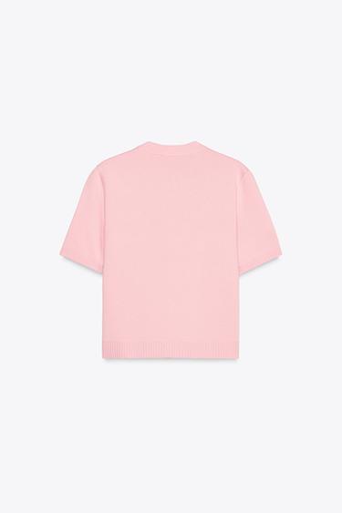 SHORT SLEEVE KNIT CARDIGAN - Pastel pink by Zara - Image 6
