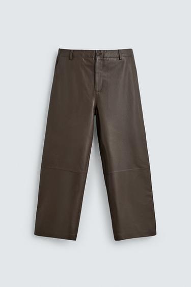 LEATHER BALLOON FIT TROUSERS - Brown by Zara