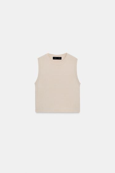 TOP CROP PUNTO - Crema de Zara