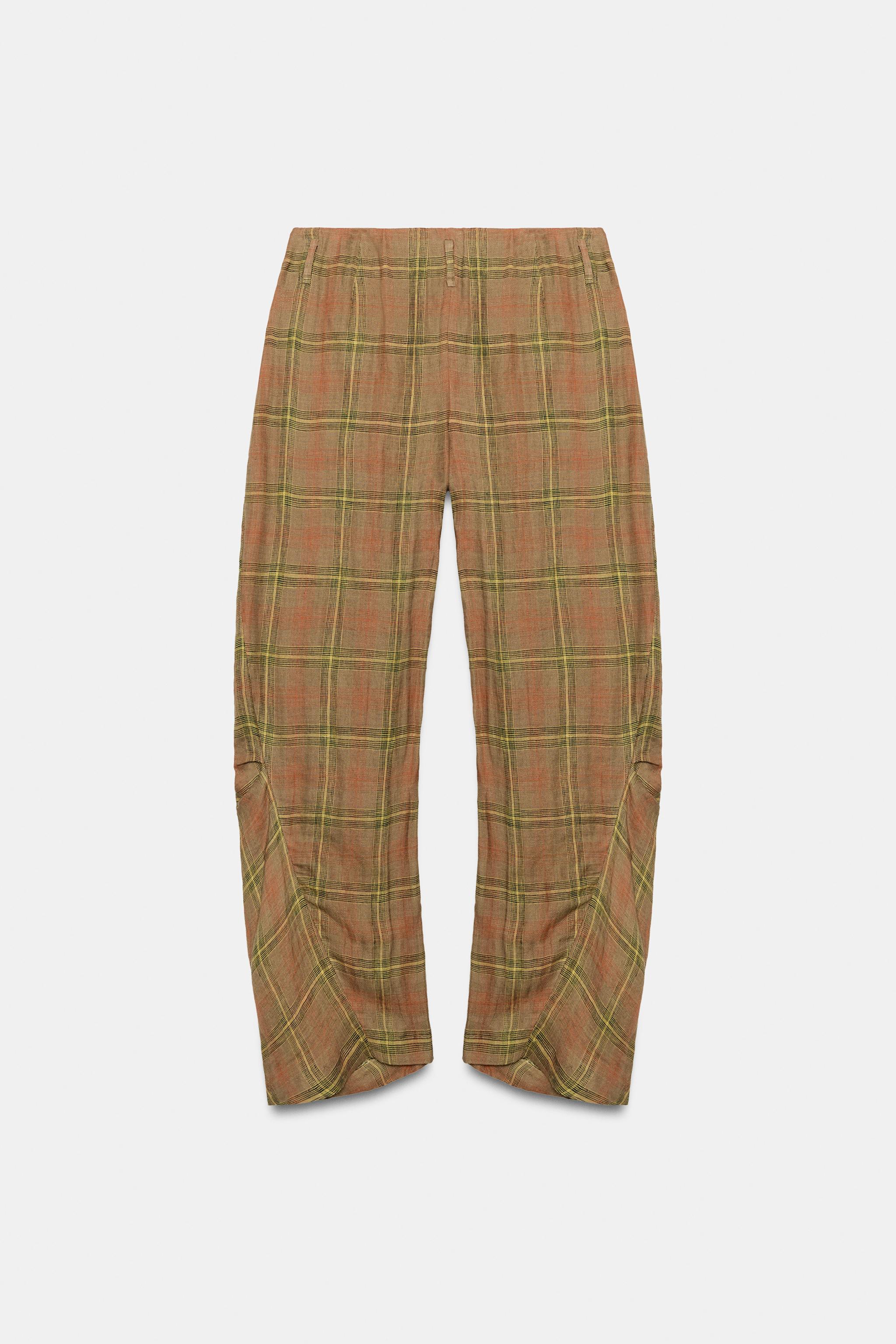 Женские брюки Zara ZW COLLECTION LINEN CHECK PANTS — фото 4