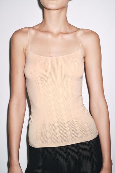 Zara POINTELLE SATIN BOW TANK TOP - Pastel pink - Image 0