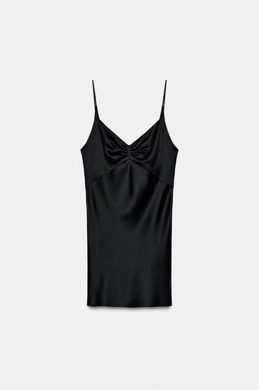 VESTIDO MINI ESCOTE DRAPEADO - Negro de Zara - Imagen 0