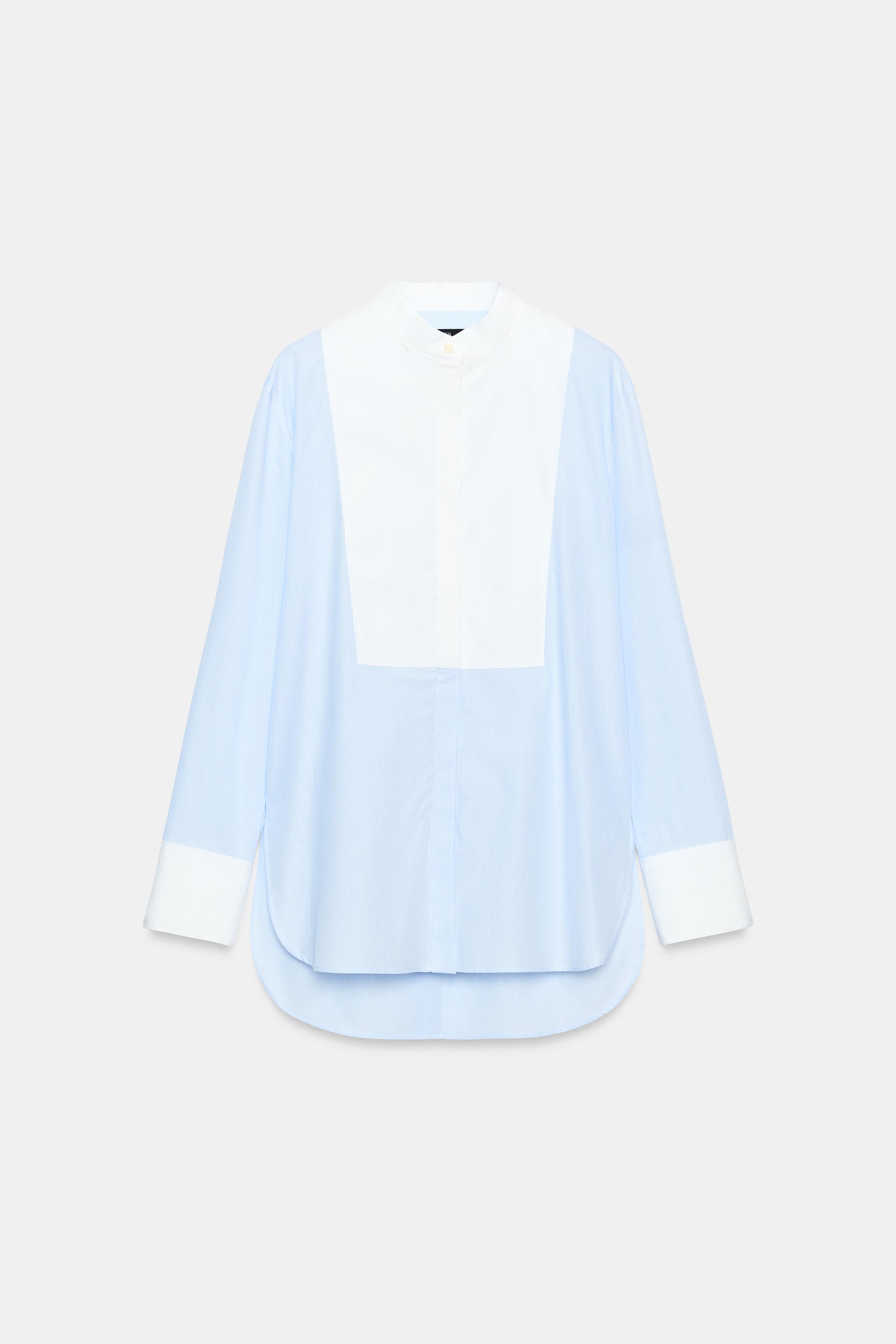 Женские рубашки Zara ZW COLLECTION STRIPED BIB SHIRT — фото 7
