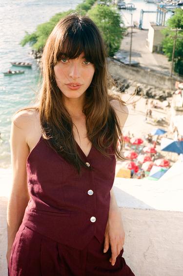 LINEN BLEND HALTER WAISTCOAT - Burgundy by Zara - Image 1