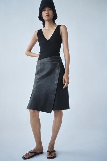 ZW COLLECTION LIMITED EDITION LEATHER PAREO SKIRT - Black by Zara