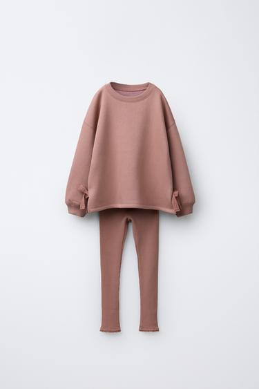CONJUNTO SUDADERA LACITOS Y LEGGING WAFFLE - Rosado oscuro de Zara