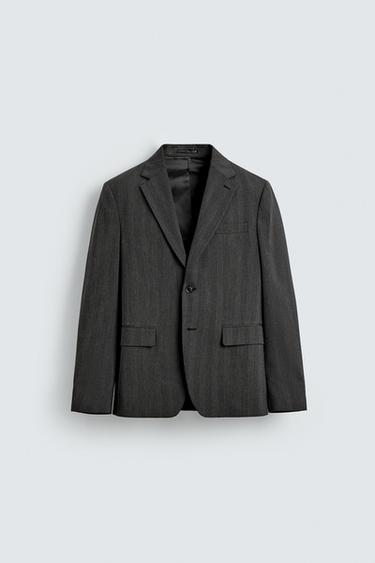 Zara HERRINGBONE SUIT BLAZER - Anthracite Gray