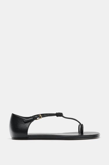 Zara FLAT NUDE TOE SANDALS - Black