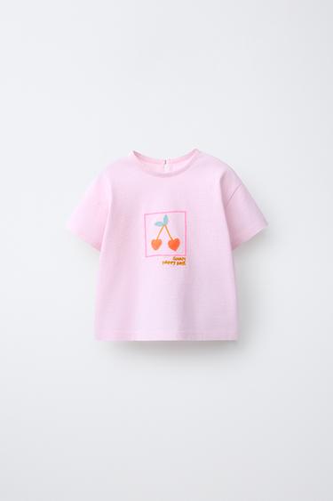 CAMISETA BORDADO CEREZAS - Rosa claro de Zara