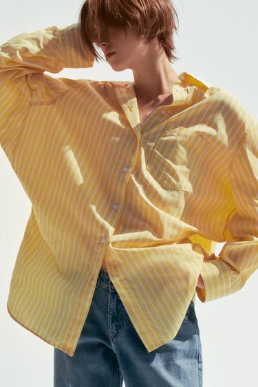OVERSIZE BLOUSE MET STREPEN VAN POPELINE - Geel van Zara