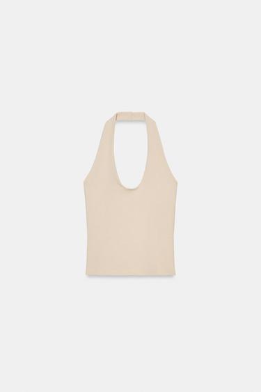 KNIT HALTER TOP - Stone by Zara