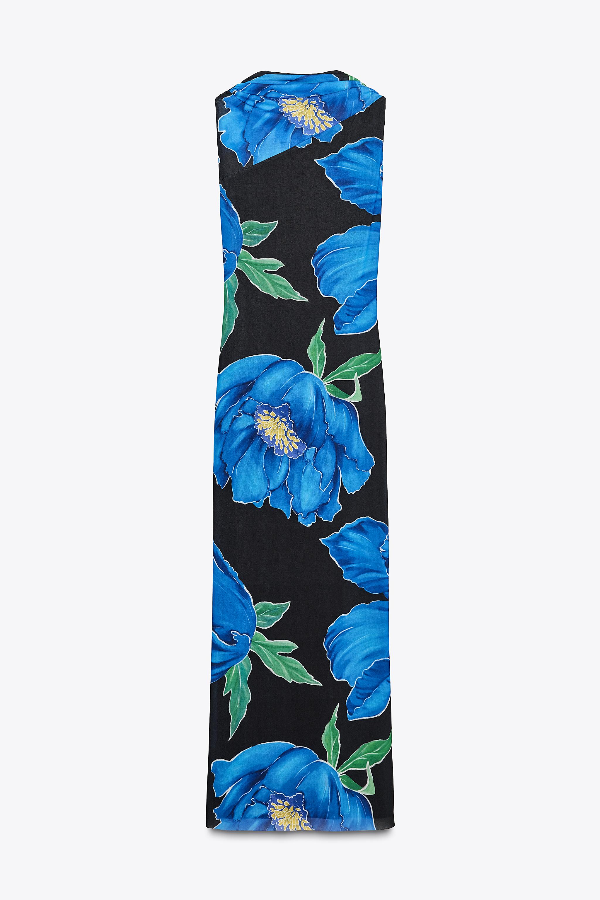 ZARA フルイドプリント柄ワンピース 5644/209 FLOWY PRINT DRESS - Blue / Black | ZARA United States