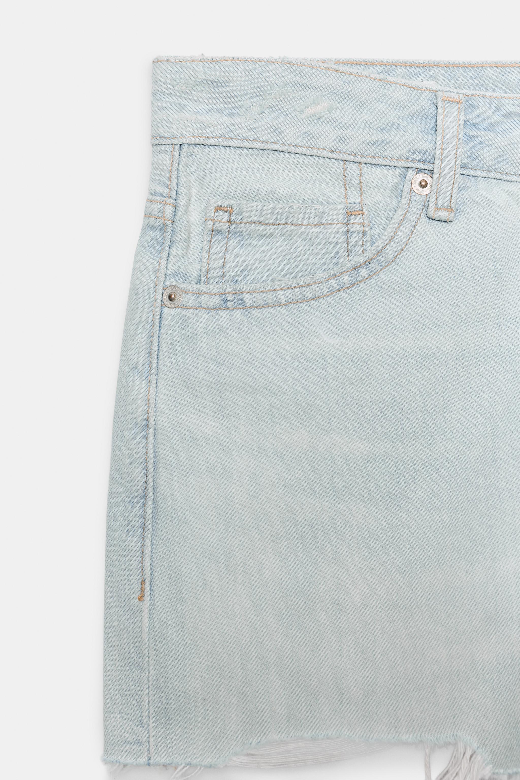 Zara ORTA BEL DISTRESSED DENIM ŞORT görsel 6