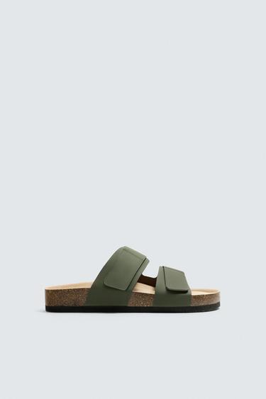 SANDÁLIA COM EFEITO DE CAUCHO E TIRA DUPLA - Verde da Zara