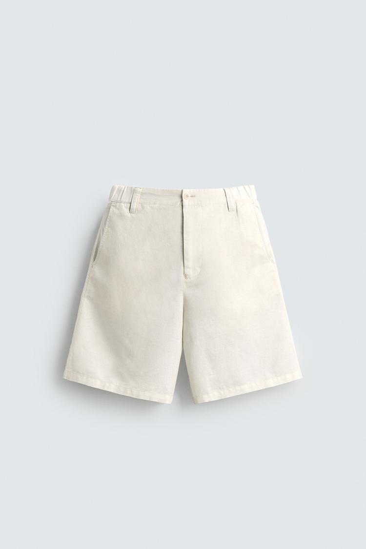 ZARA REGULAR FIT HEMP - COTTON BERMUDA SHORTS