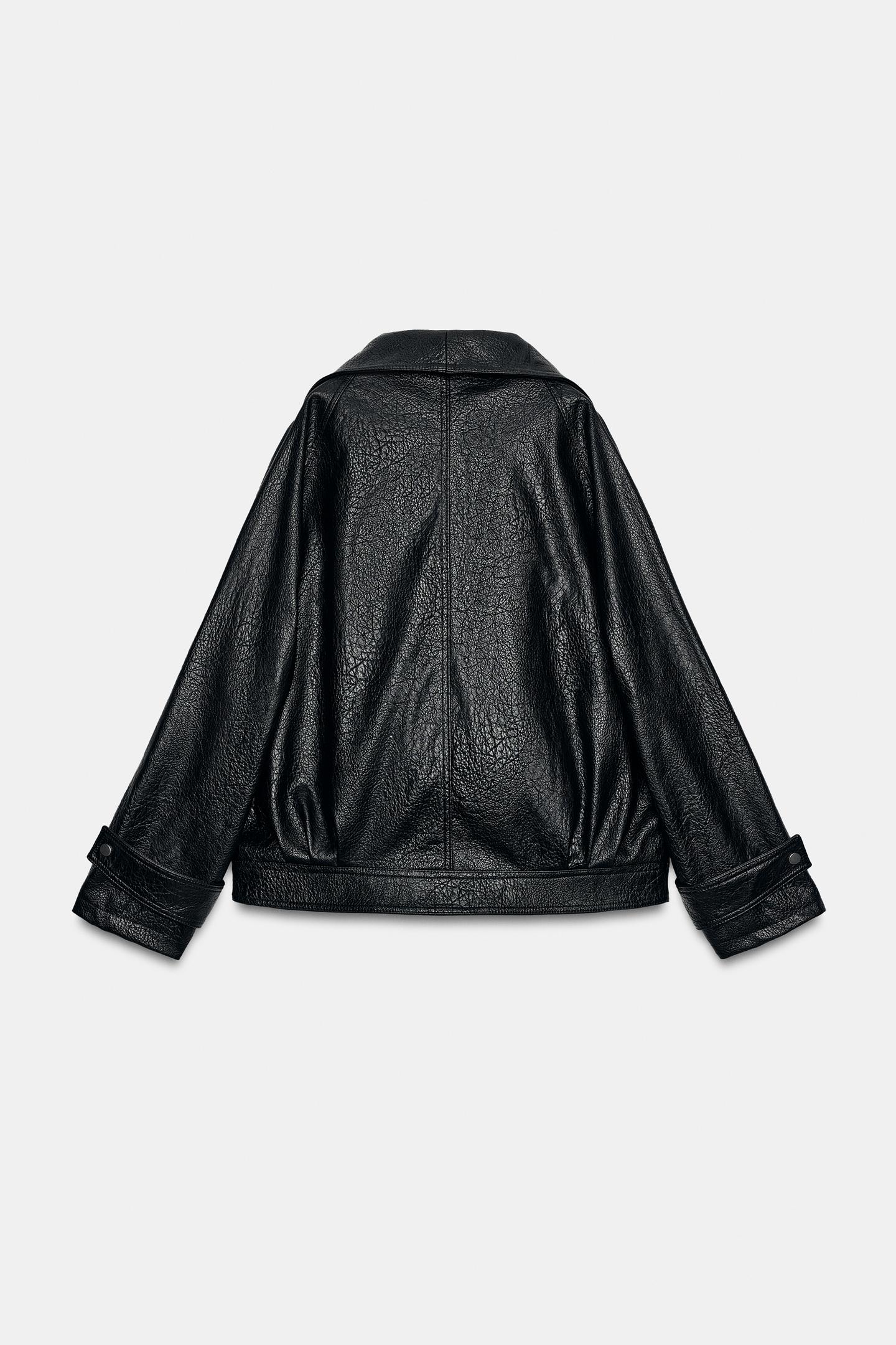 Женская куртка Zara Faux Leather Biker, цвет: Чёрный — фото 7