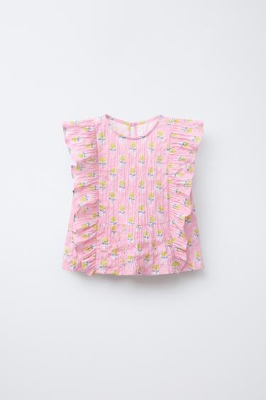 TOP COM FOLHOS E ESTAMPADO FLORAL - Rosa da Zara