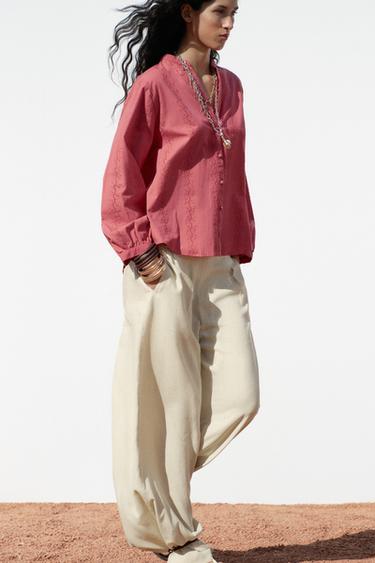BLOUSE WITH CUTWORK EMBROIDERY - MARSALA by Zara - Image 2