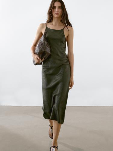 Zara Satin halter dress - Green
