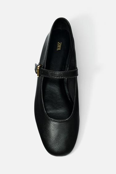 FLAT LEATHER BALLET FLATS - Black by Zara