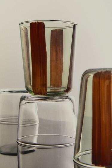 STRIPED GLASS TUMBLER - Brown Zara